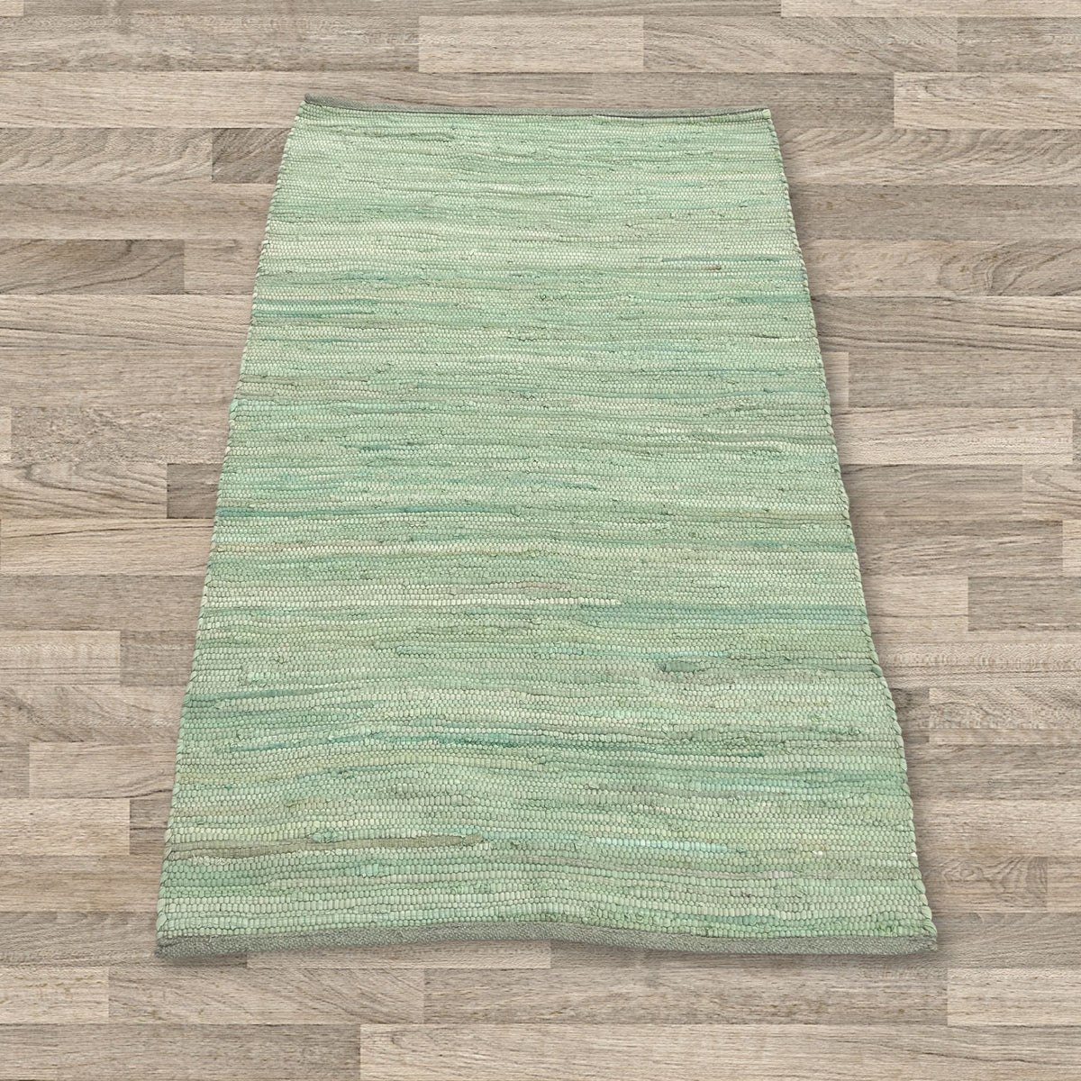 Small Indian Handloom Cotton Rug - Aqua