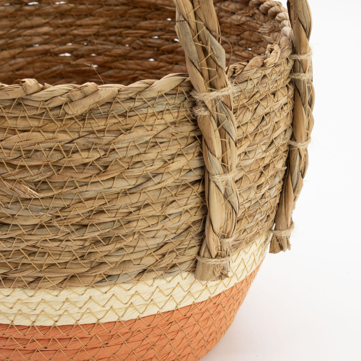 Straw & Seagrass Large Baskets - Natural & Orange- Set of 3