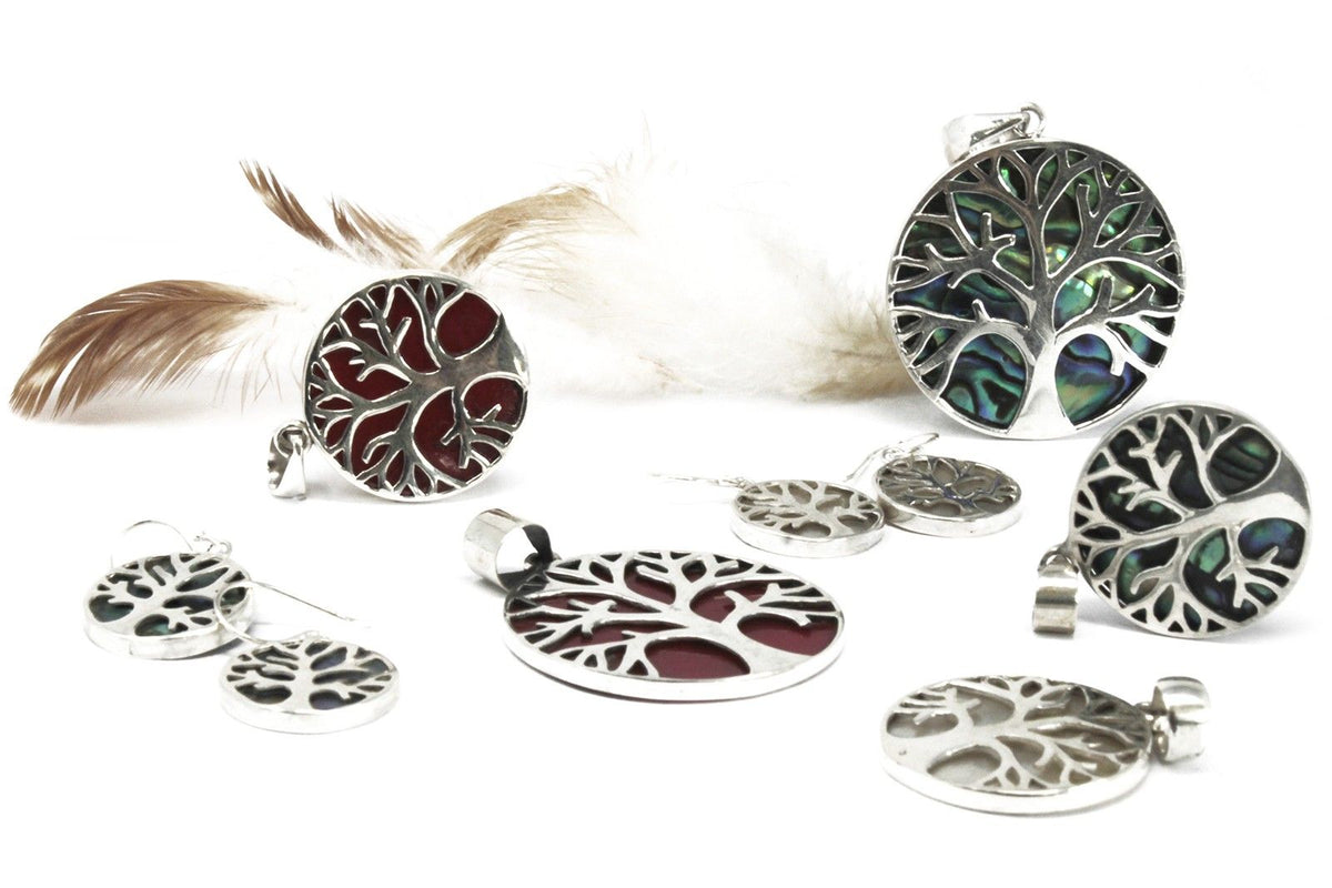 Tree of Life Silver Pendent 22mm - Coral Effect