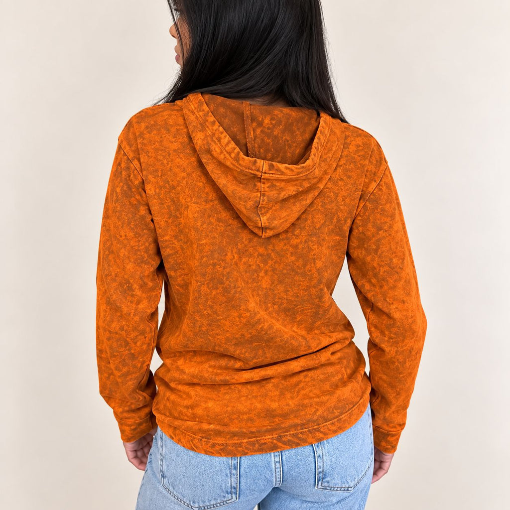 XLarge Stone Washed Hoody Shirt Kangaroo Pocket - Burnt Orange