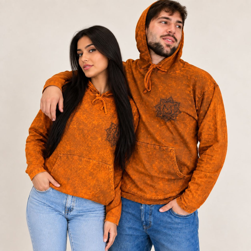 XLarge Stone Washed Hoody Shirt Kangaroo Pocket - Burnt Orange