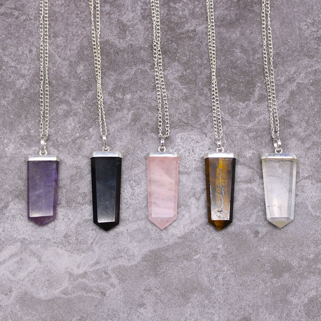Black Agate Flat Pencil Pendant Necklace