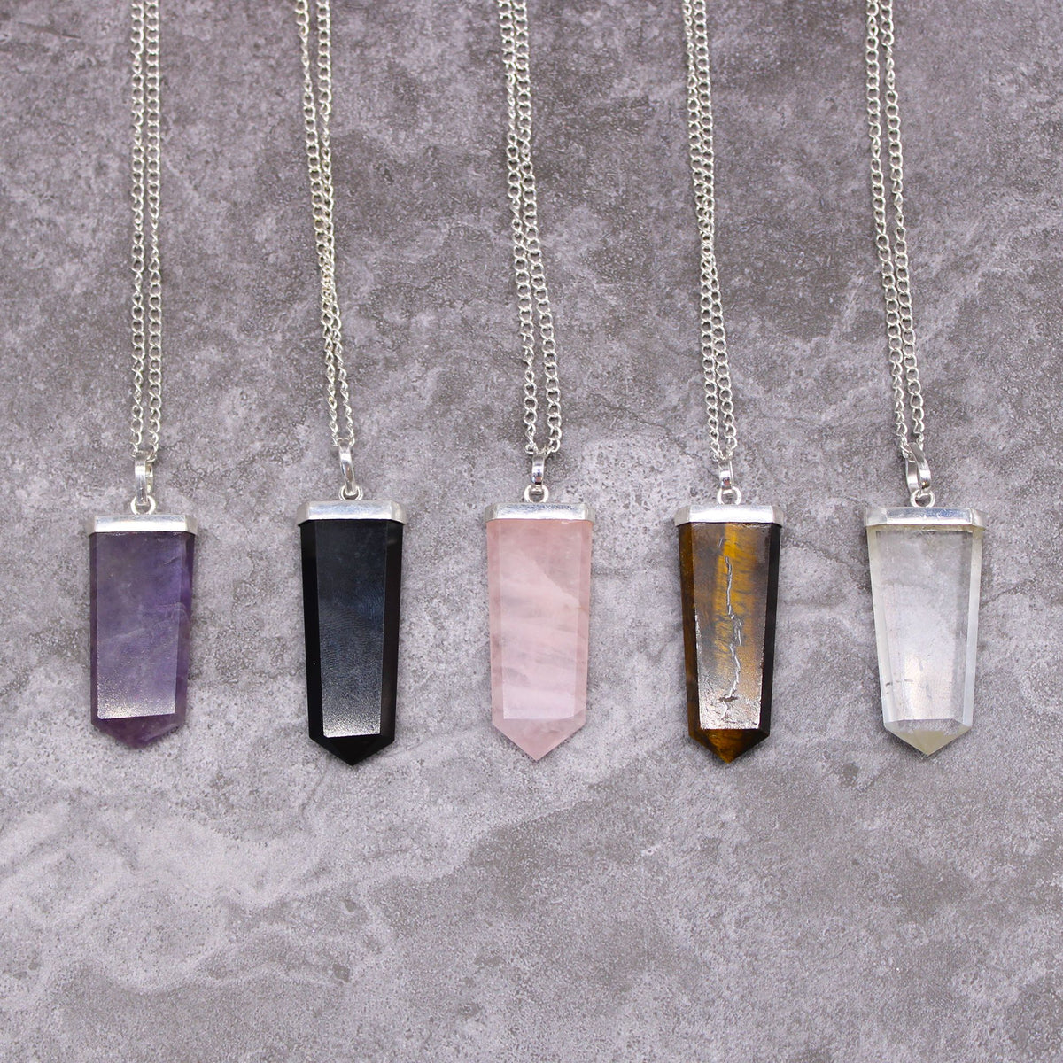 Black Agate Flat Pencil Pendant Necklace