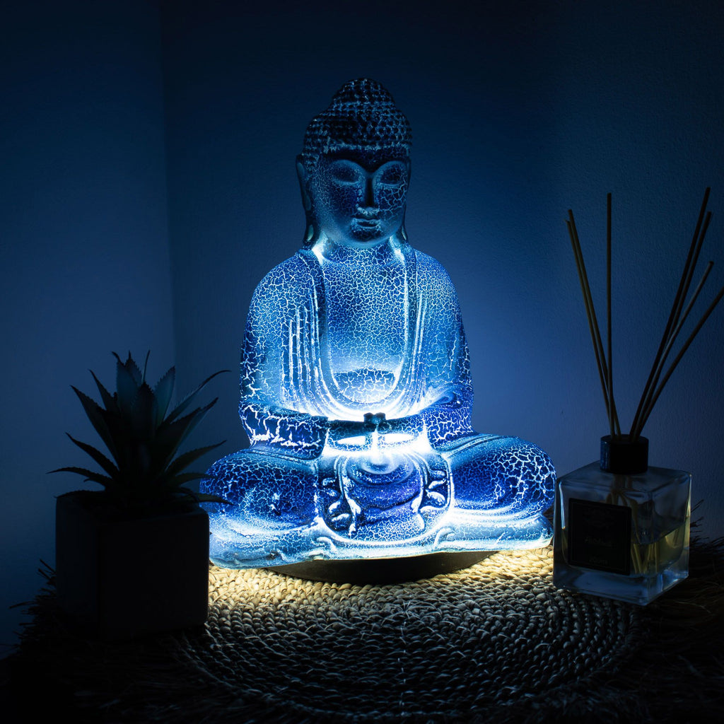 Meditation Buddha Lamp Sky Blue - Oval Stand