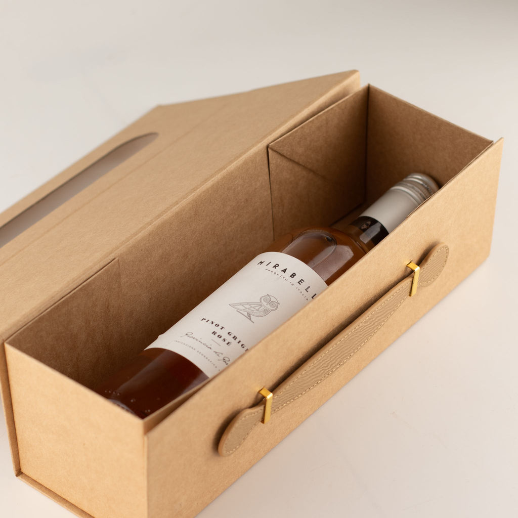 Flat Pack Gift Box - Wine Box Shape  (33.5x10x10.5cm) - Brown Craft
