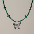 Nymph Malachite Gemstone Necklace with Real Leaf Butterfly Pendant