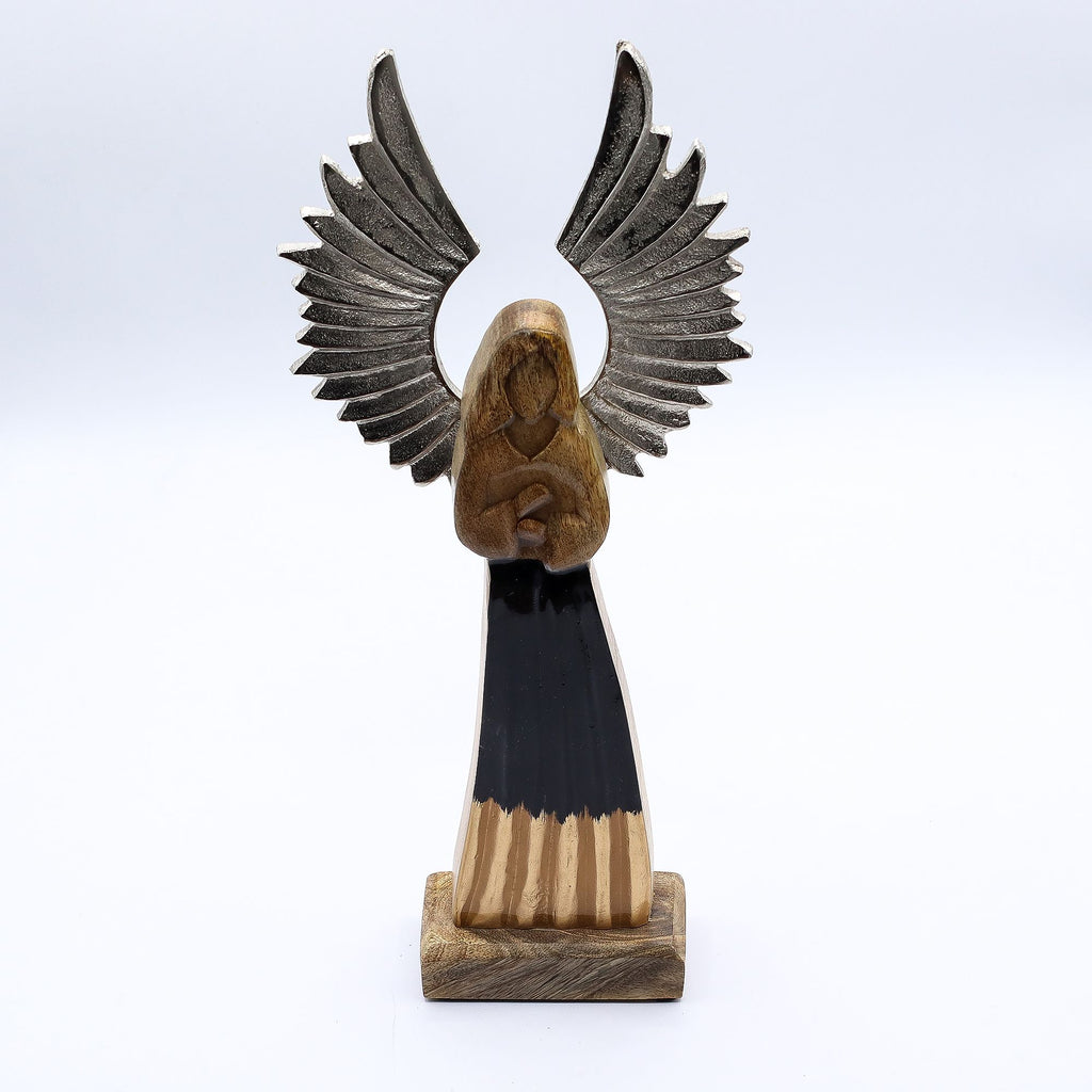Large Mango Wood Gardian Angel Metal Wings & Enamel Detail