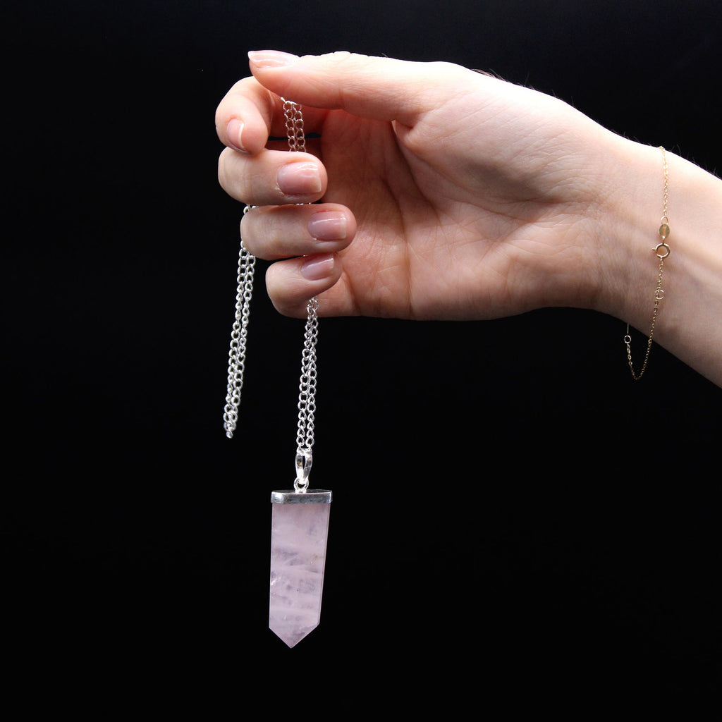 Black Agate Flat Pencil Pendant Necklace