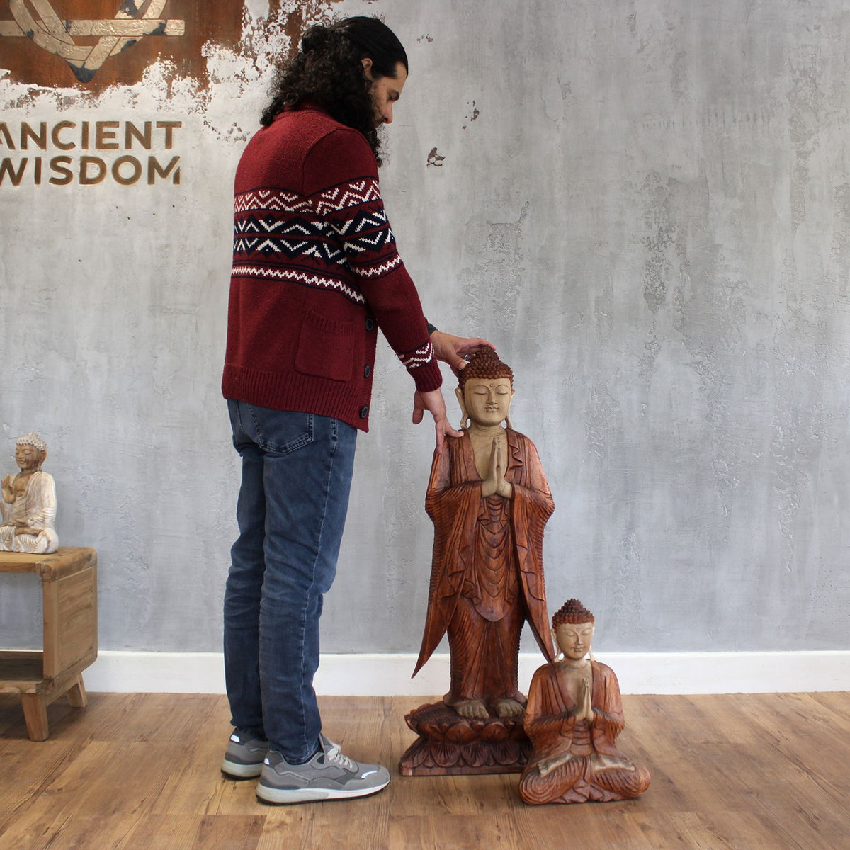 Hand Carved Buddha Statue - 100 cm Welcome