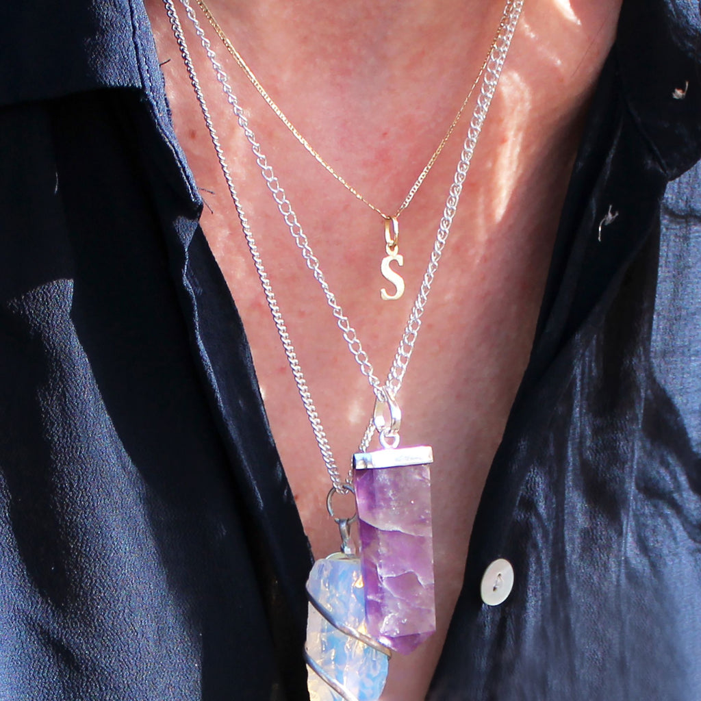 Black Agate Flat Pencil Pendant Necklace