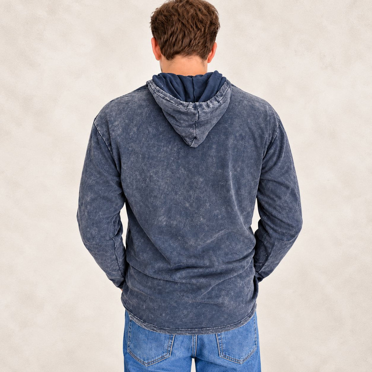 Med Stone Washed Hoody Shirt Kangaroo Pocket -Dusty Lavender