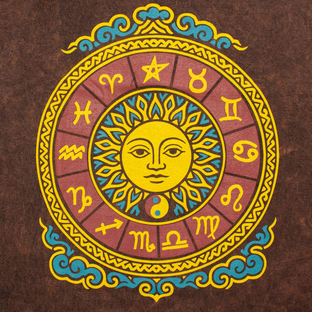Nomad Sari Stonewashed Cotton T-Shirt - Sun & Zodiac - Brown - XL