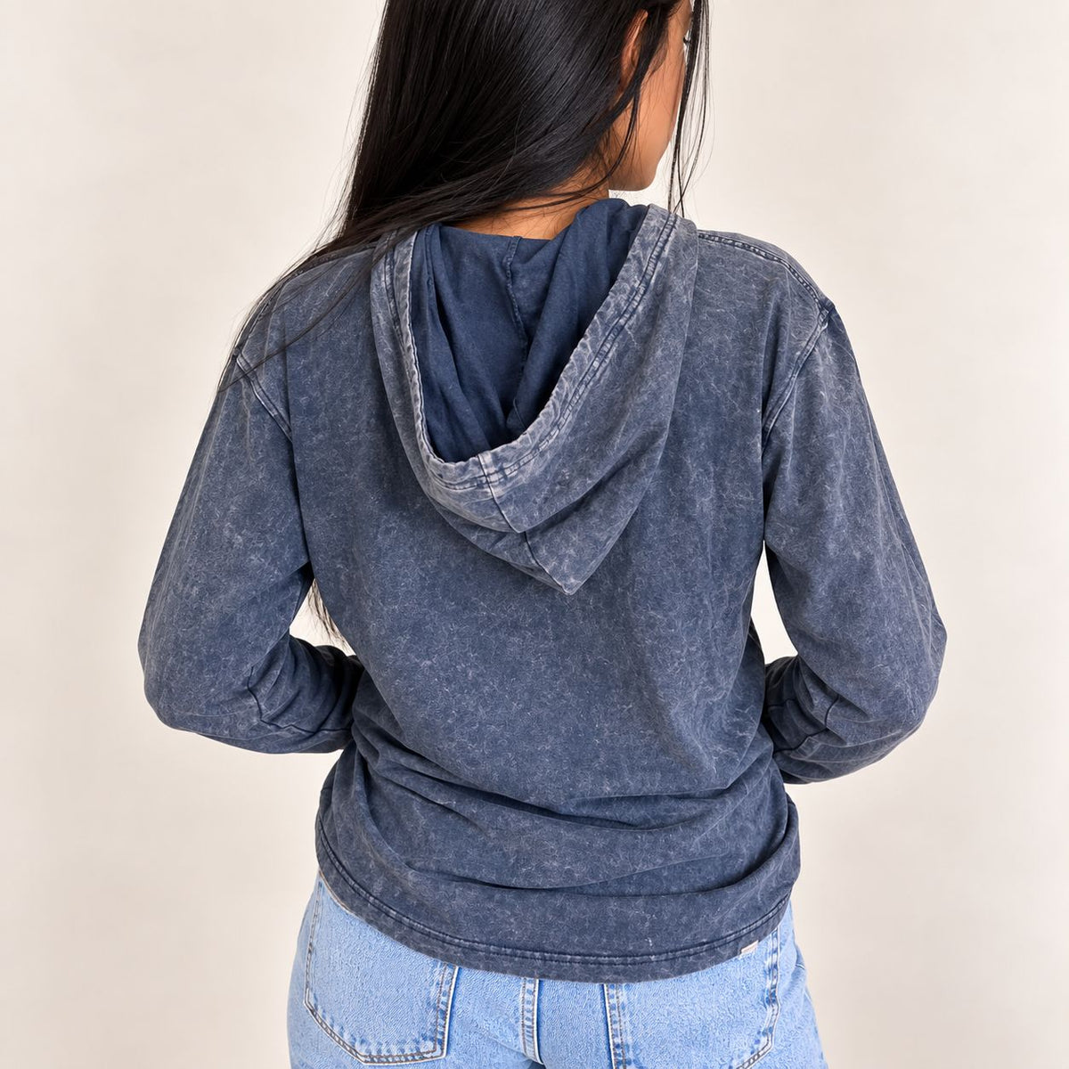 Large Stone Washed Hoody Shirt Kangaroo Pocket - Dusty Lavender